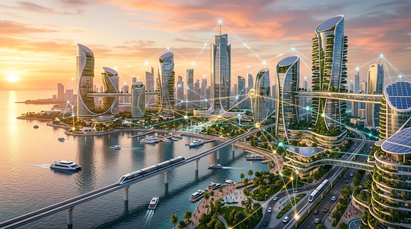 Indonesia 3D Futuristic Jakarta and Nusantara Digital Economy Skyline